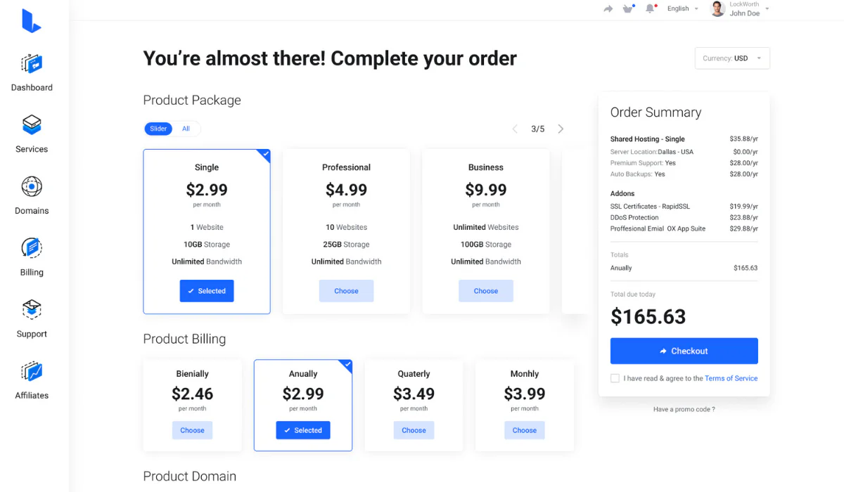 Lagom One Step Order Form For WHMCS